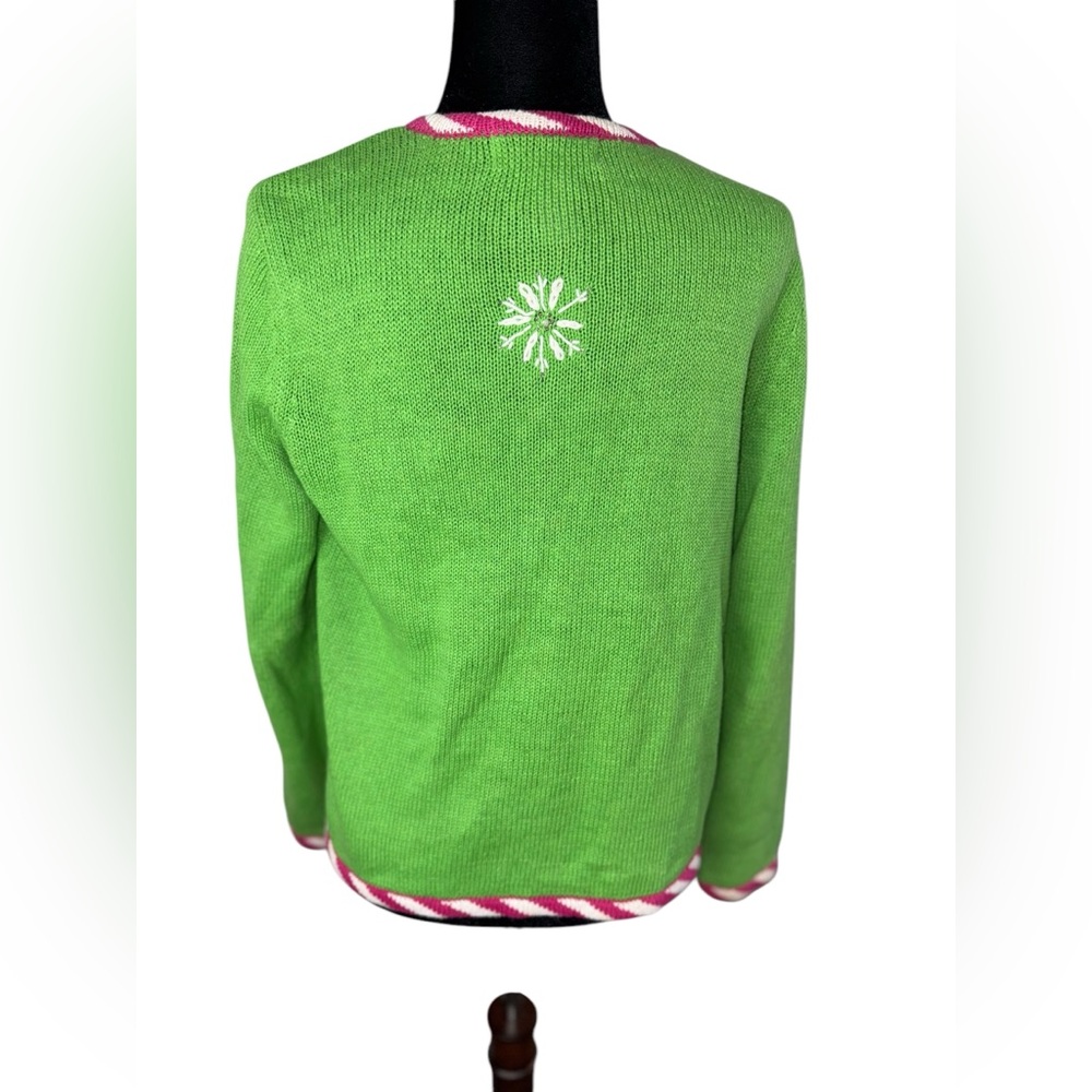 Heirloom Collectibles Vintage Tacky Christmas Santa Cardigan Green & Pink - Picture 5 of 10